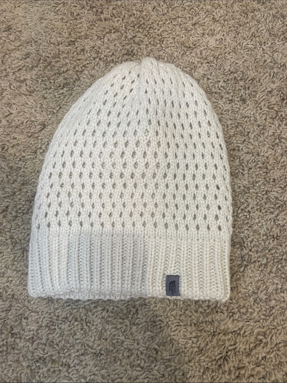 The North Face Reversible White Open-Weave Knit Beanie